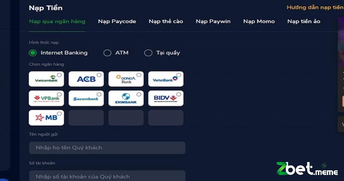 Các Phương Thức Nạp Tiền Zbet